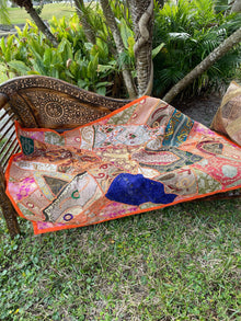  Orange and Beige Indian Tapestry – Boho Wall Hanging & Artistic Wall Decor