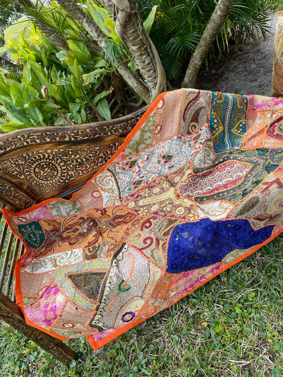 Orange and Beige Indian Tapestry – Boho Wall Hanging & Artistic Wall Decor