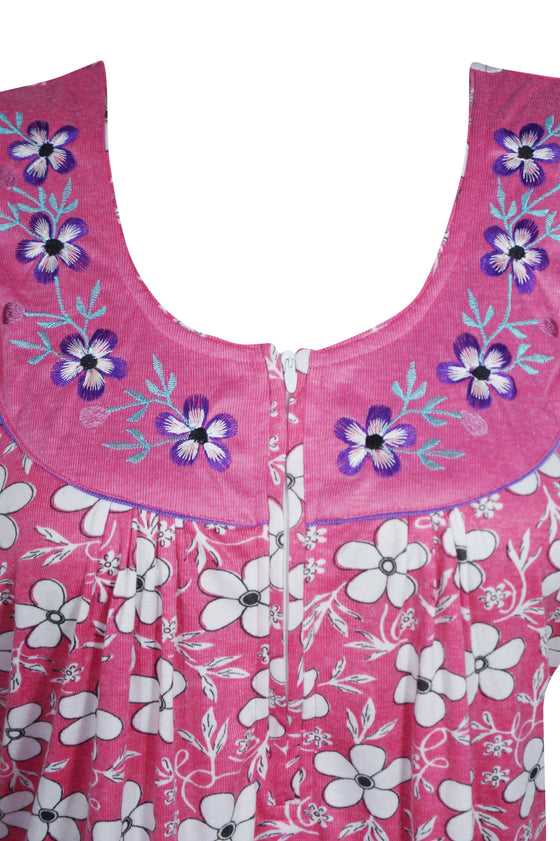 Maxi Dress, Nightgown, Pink Floral Printed Dresses , L