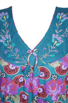 Maxi Dress, Blue Pink Floral Printed Sleepwear Dresses, L