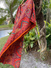 Maxi Caftan Dress Orange Red Floral Printed Beach Onesize