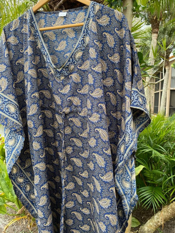 Kaftan Dresses, Butter Silk Tunic Caftan, Dark Blue L-3XL