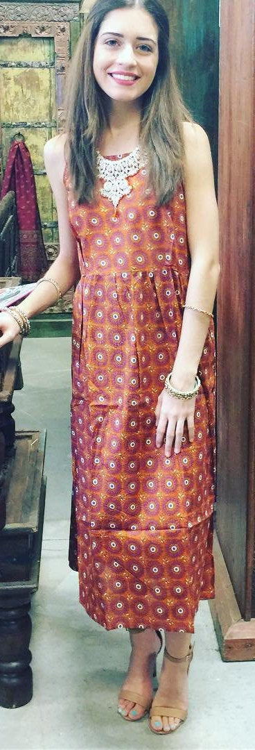 Strap Dress, Summer Rust Floral Print Straps Cotton S