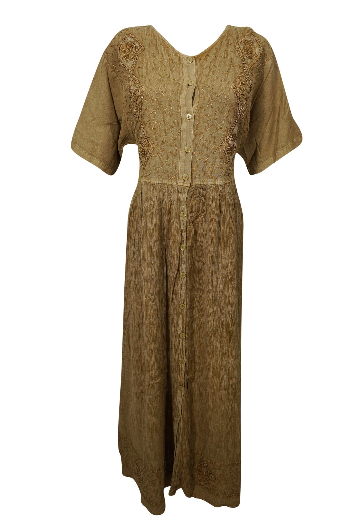 loose boho dress Maxi Dress, Boho Crinkled Button Down Loose Dress, L