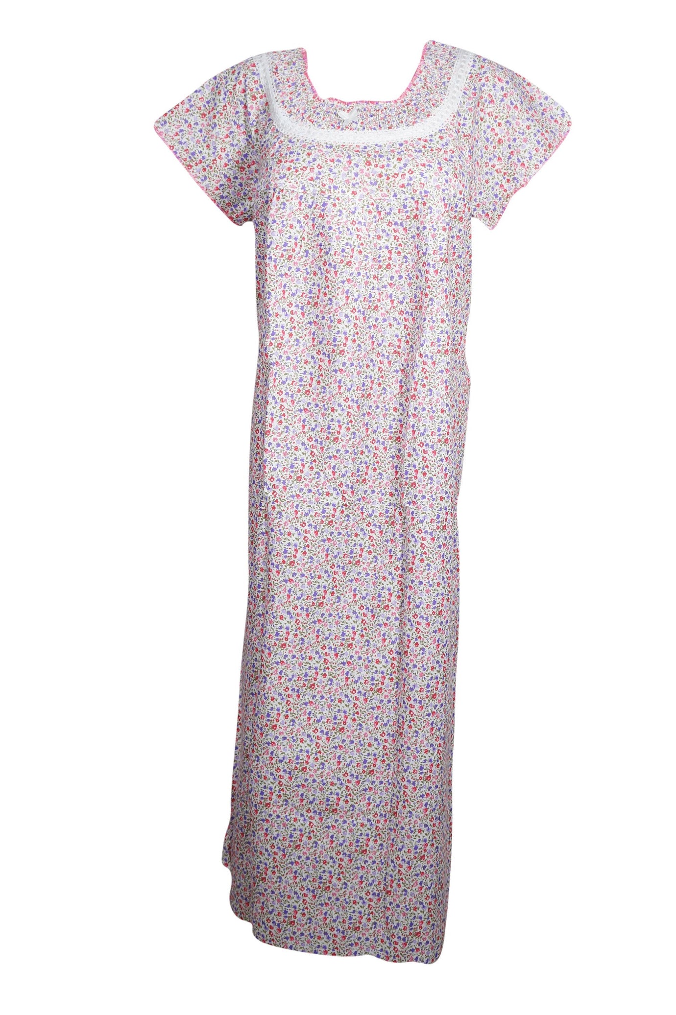 Pink White Daisy Printed Maxi Kaftan Dress for Women – Flowy Caftan Gown M