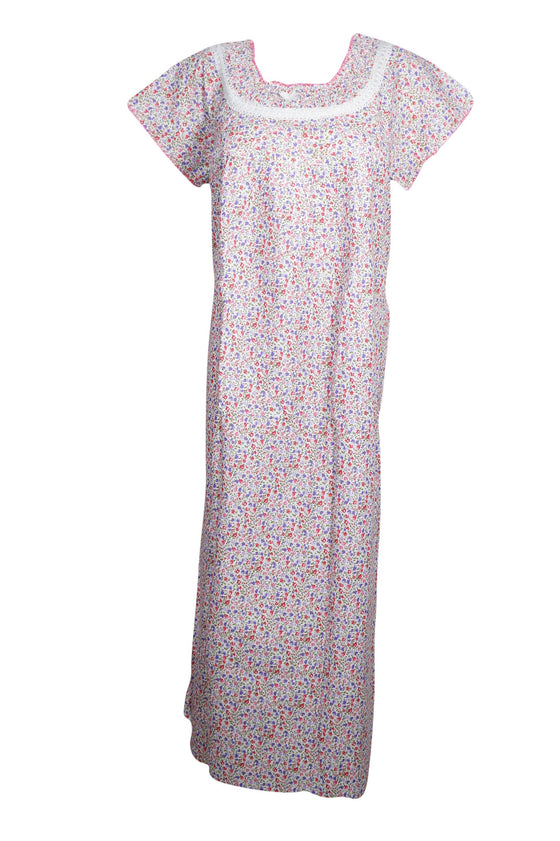 Maxi Caftan Dress, Kaftan, Pink White Daisy Printed M