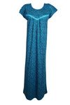 Maxi Dress, Lounger Dress, Teal Blue Floral Printed M