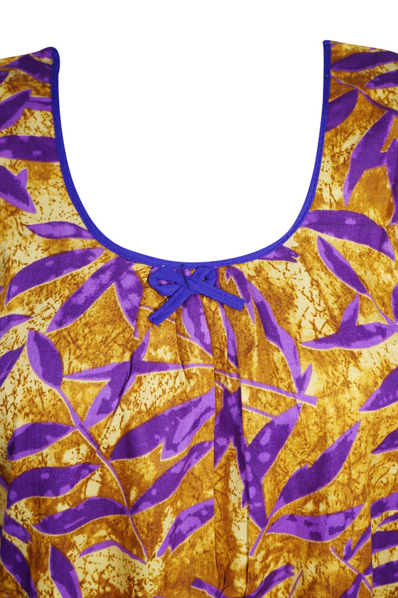 Womans Nightgown Caftan Dress, Sleeveless, Lounger, Purple Yellow Cotton Nighty L
