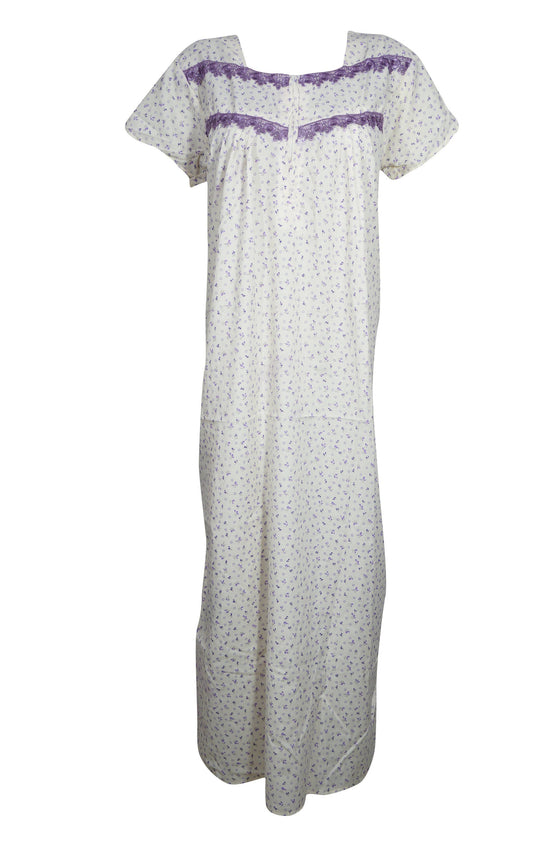 White Maxi Dress, Floral Printed Kaftan, Boho Fashion XL