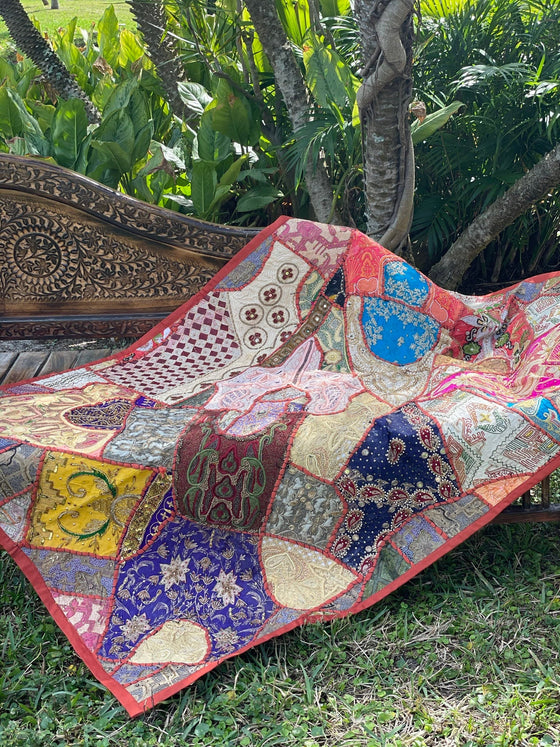 Monsoon Sherbet Orange Tapestry – Embroidered Wall Hanging with Intricate Sequins