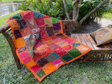  Indian Tapestry Wall Hanging Sari Tapestry Orange Pink Embroidery