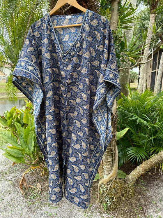 Kaftan Dresses, Butter Silk Tunic Caftan, Dark Blue L-3XL