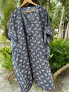 Kaftan Dresses, Butter Silk Tunic Caftan, Dark Blue L-3XL