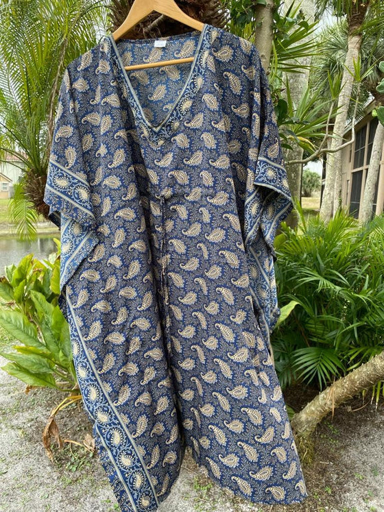 Kaftan Dresses, Butter Silk Tunic Caftan, Dark Blue L-3XL