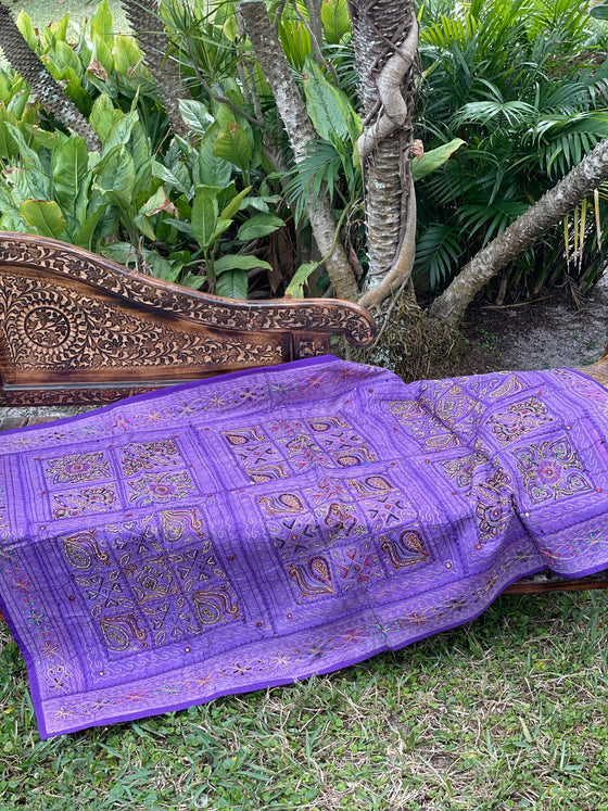 Indian Tapestry Purple Vintage Antique Hand Embroidered Hand Work