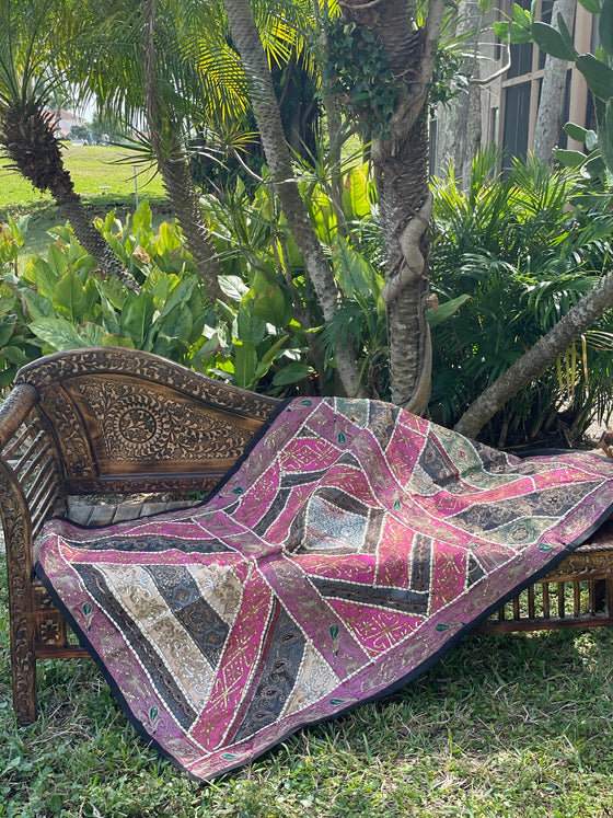 "Pink & Black Indian Tapestry – Handcrafted Wall Hanging for Bold, Artistic Home Décor