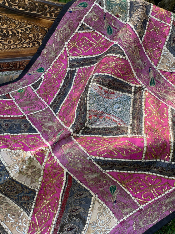 "Pink & Black Indian Tapestry – Handcrafted Wall Hanging for Bold, Artistic Home Décor