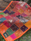 Indian Tapestry Wall Hanging Sari Tapestry Orange Pink Embroidery