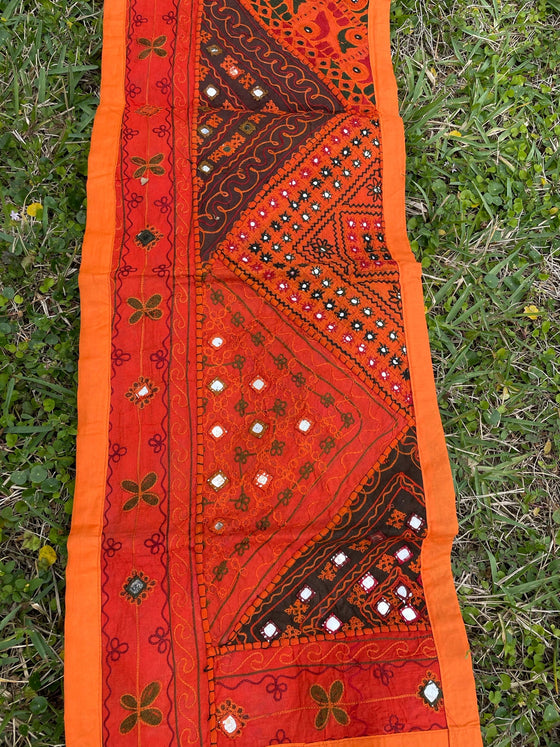 Banjara Embroidered Table Runner Orange Boho Chic Ethnic Patchwork