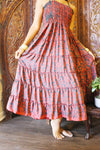 Maxi Skirt, Strapless Dresses Green Purple Floral Printed S/M