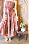 Maxi Skirt, Strapless Dresses Green Purple Floral Printed S/M