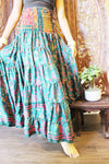 Maxi Skirt, Strapless Dresses Green Purple Floral Printed S/M