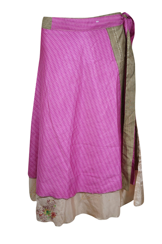 Wrap Skirt, 2 Layer Skirts, Purple Printed Indian Size