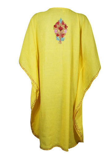Embellished Floral Short Caftan Yellow Lounger Cover L-3XL