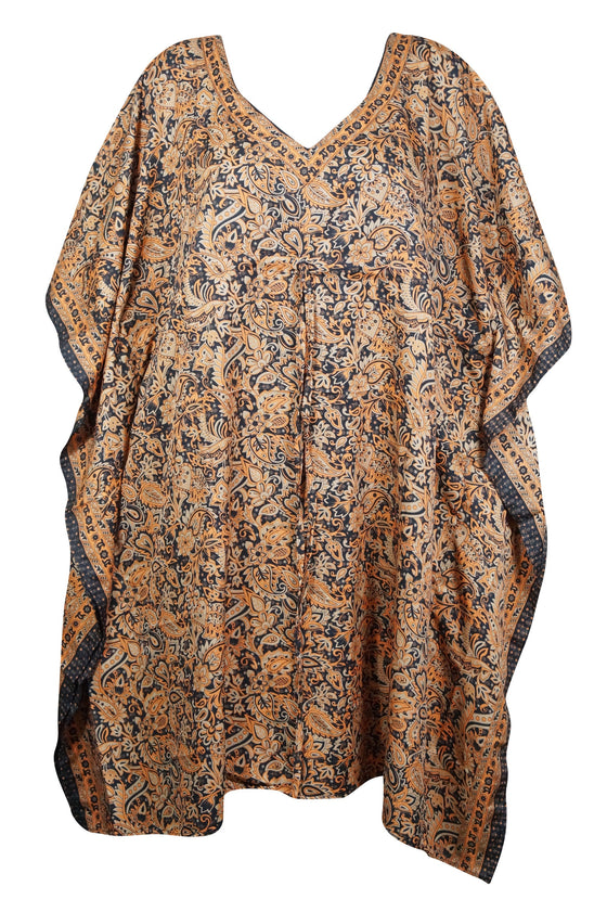 Kaftan Dresses, Tunic Caftan, Housedress, Peach Black Floral Size