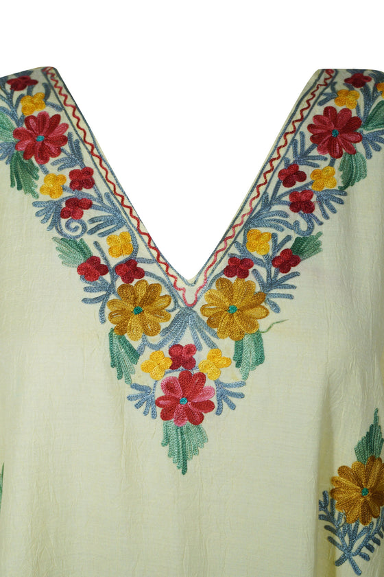 Kaftan for Women Buttermilk Embroidered Resort Wear L-3XL