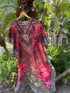 Kaftan Maxi Dress Red Pink Bohemian Kaftan, Printed 5X