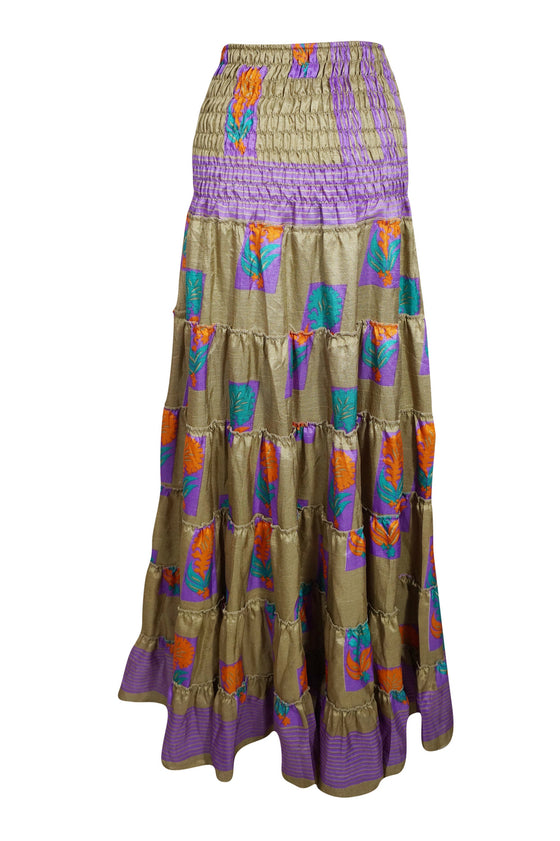 Maxi Skirt, Strapless Dresses Green Purple Floral Printed S/M