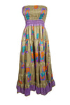 Maxi Skirt, Strapless Dresses Green Purple Floral Printed S/M