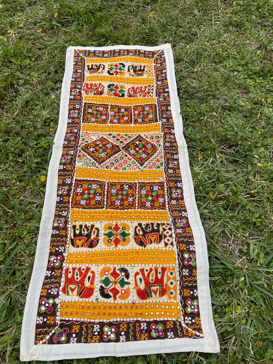 Ethnic Tribal Ivory Orange Patchwork Hand Made Table Runner