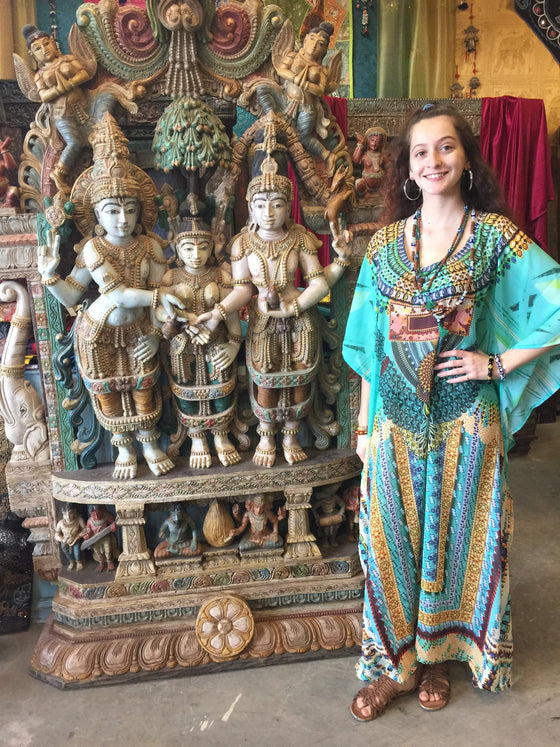 Kaftan Maxi Dress Bohemian Dresses, Orange Green 3XL