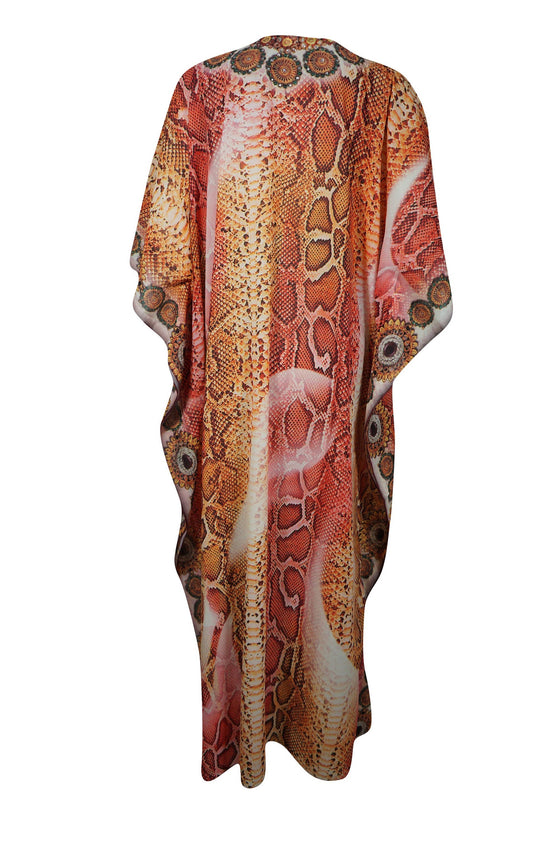 Digital Printed Kimono Caftan Dress, Pink Maternity Night Gown, Size