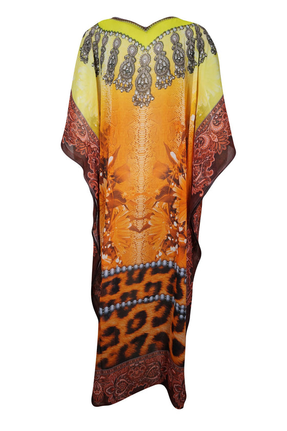 Kaftan Maxi Dress Bohemian Dresses, Orange Green 3XL
