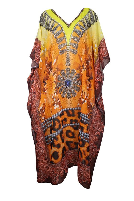 Kaftan Maxi Dress Bohemian Dresses, Orange Green 3XL