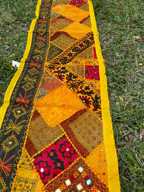 Banjara Yellow Patchwork Hand Embroidered Table Runner Wall Decor