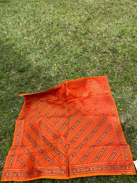 Ethnic Vintage Sari Indian Orange Sari Brocade Bohemian Decorative