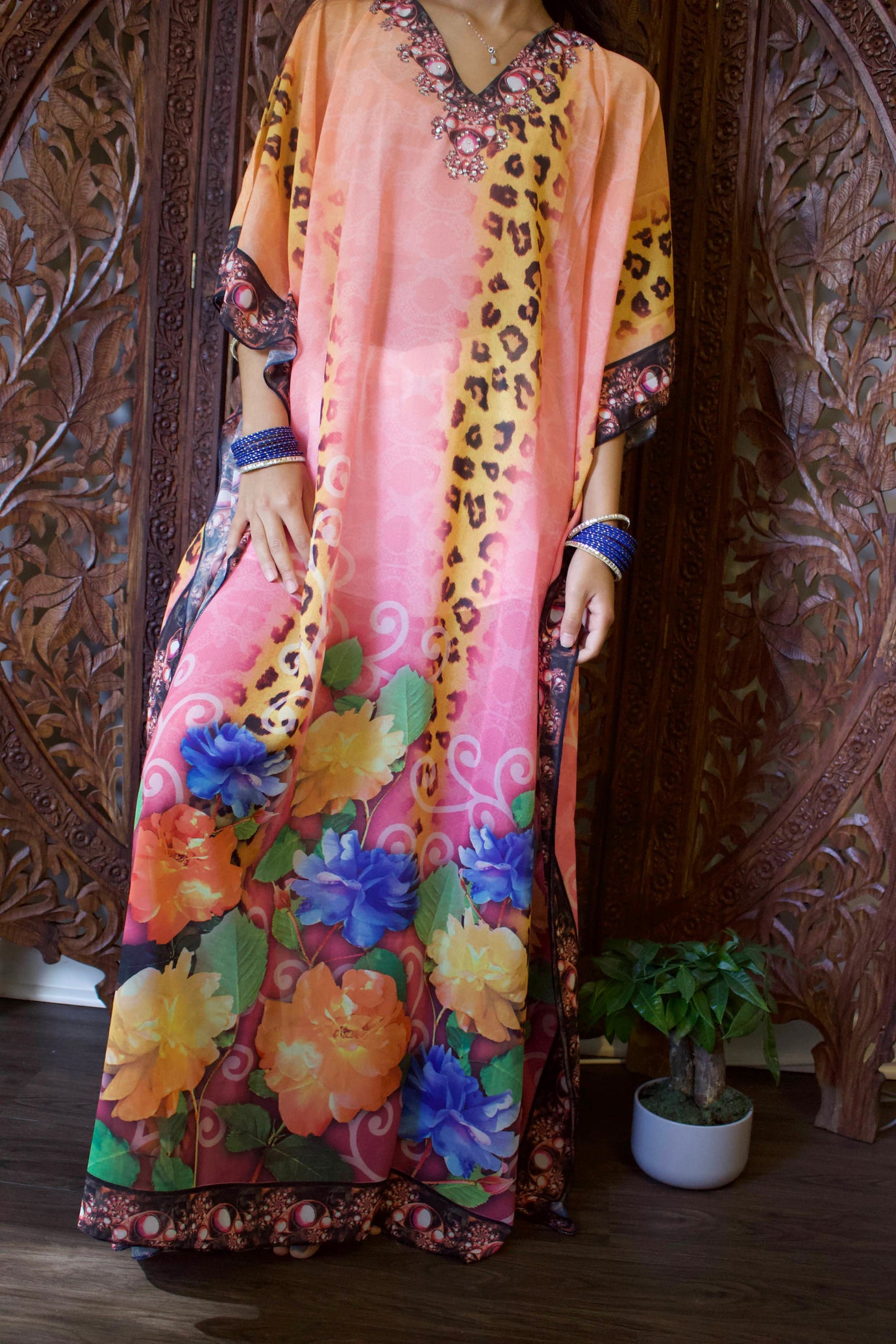 Kaftan Maxi Dress Peach Printed Summer Kaftan, MATERNITY 3X