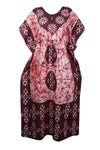 Kaftan Maxi Dress, Summer Maroon White Batik Floral 3X