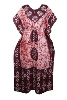  Kaftan Maxi Dress, Summer Maroon Batik Floral Kaftan3X