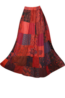  Maxi Skirt, Red Summer Skirt, Gujarati Patchwork Summer S/M