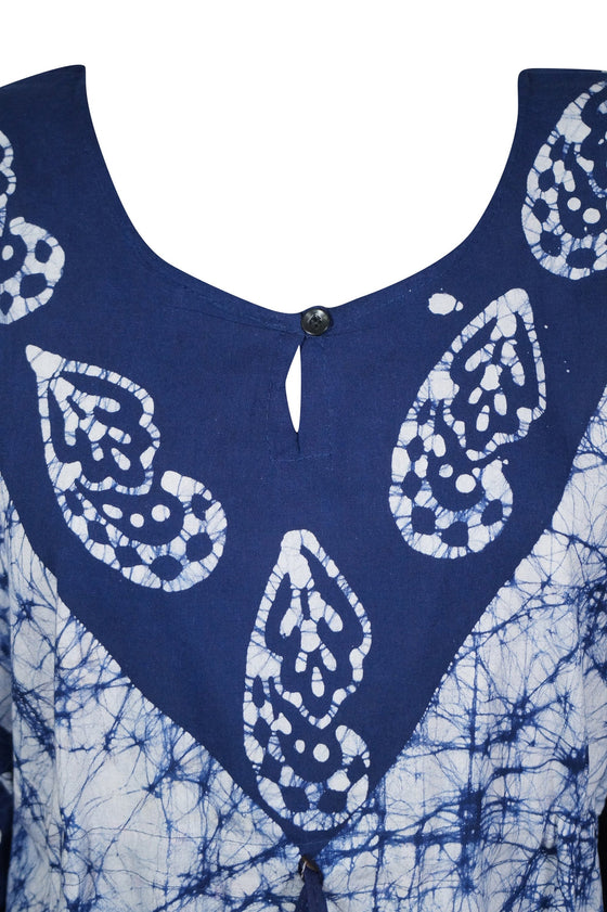 Kaftan Maxi Dress, Dark Blue Tie Dye Printed Size