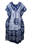 Kaftan Maxi Dress, Dark Blue Tie Dye Printed Size