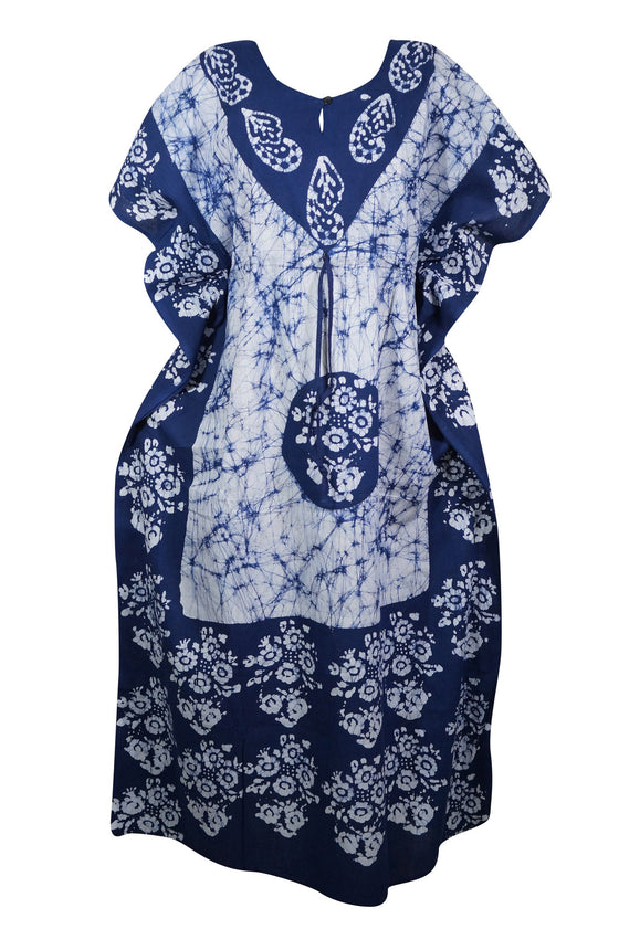 Kaftan Maxi Dress, Dark Blue Tie Dye Printed Size