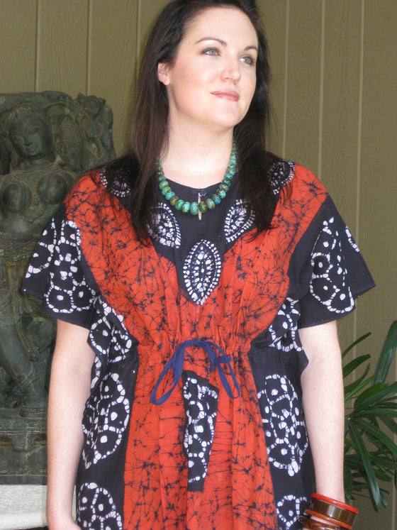 Kaftan for Women Maxi Dress Gift For Mom, Black White Batik Housedress 4XL