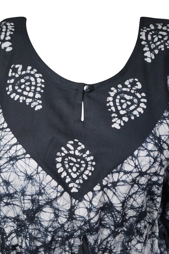 Kaftan for Women Maxi Dress Gift For Mom, Black White Batik Housedress 4XL