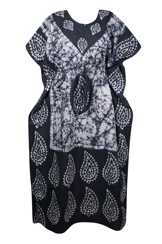 Kaftan for Women Maxi Dress Gift For Mom, Black White Batik Housedress 4XL